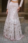 Mishru_Pink Tulle Embroidery, Sequins, Fabric Flowers Sweetheart Neck Isla Lehenga Set _Online_at_Aza_Fashions