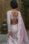 Shop_Mishru_Pink Tulle Embroidery, Sequins, Fabric Flowers Sweetheart Neck Isla Lehenga Set _at_Aza_Fashions