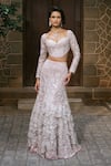 Shop_Mishru_Pink Tulle Embroidery, Sequins, Fabric Flowers Sweetheart Neck Isla Lehenga Set _Online_at_Aza_Fashions