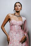 Mishru_Blush Organza, Tulle Embroidery, Sequins Sweetheart Neck Seona Lehenga Set _Online_at_Aza_Fashions