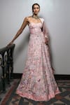 Shop_Mishru_Blush Organza, Tulle Embroidery, Sequins Sweetheart Neck Seona Lehenga Set _at_Aza_Fashions