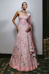Buy_Mishru_Blush Organza, Tulle Embroidery, Sequins Sweetheart Neck Seona Lehenga Set _at_Aza_Fashions