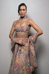 Mishru_Gold Tulle Embroidery, Sequins, Beads Square Neck Amelia Lehenga Set _Online_at_Aza_Fashions