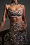 Mishru_Gold Tulle Embroidery, Sequins, Beads Square Neck Amelia Lehenga Set _at_Aza_Fashions