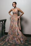 Mishru_Gold Tulle Embroidery, Sequins, Beads Square Neck Amelia Lehenga Set _Online