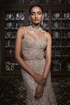 Buy_Mishru_Gold Tulle Embroidery, Sequins, Zari Sweetheart Neck Cindie Gown _Online_at_Aza_Fashions