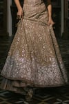 Mishru_Gold Organza, Tulle Embroidery, Sequins Sweetheart Neck Zyra Lehenga Set _Online_at_Aza_Fashions