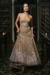 Shop_Mishru_Gold Organza, Tulle Embroidery, Sequins Sweetheart Neck Zyra Lehenga Set _Online_at_Aza_Fashions