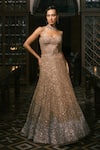 Shop_Mishru_Gold Organza, Tulle Embroidery, Sequins Sweetheart Neck Zyra Lehenga Set _at_Aza_Fashions