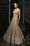 Mishru_Gold Organza, Tulle Embroidery, Sequins Sweetheart Neck Zyra Lehenga Set _at_Aza_Fashions