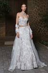 Buy_Mishru_Ivory Tulle Embroidery, Sequins, Zari Sweetheart Neck Maisie Corset And Skirt Set _at_Aza_Fashions