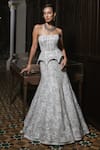 Buy_Mishru_Ivory Tulle Sequins, Embroidery Bandeau Neck Rheia Corset And Skirt Set _at_Aza_Fashions