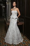 Shop_Mishru_Ivory Tulle Sequins, Embroidery Bandeau Neck Rheia Corset And Skirt Set _at_Aza_Fashions