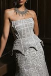 Mishru_Ivory Tulle Sequins, Embroidery Bandeau Neck Rheia Corset And Skirt Set _Online_at_Aza_Fashions