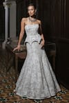 Buy_Mishru_Ivory Tulle Embroidery, Sequins, Beads, Zari Bandeau Rheia Corset And Skirt Set _at_Aza_Fashions