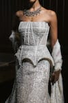 Shop_Mishru_Ivory Tulle Embroidery, Sequins, Beads, Zari Bandeau Rheia Corset And Skirt Set _Online_at_Aza_Fashions