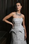 Mishru_Ivory Tulle Embroidery, Sequins, Beads, Zari Bandeau Rheia Corset And Skirt Set _at_Aza_Fashions