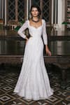 Shop_Mishru_Ivory Tulle Embroidery, Sequins Sweetheart Neck Seraphina Gown _at_Aza_Fashions