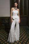 Shop_Mishru_Ivory Tulle Embroidery, Sequins Bandeau Neck Mabel Pant Set _at_Aza_Fashions
