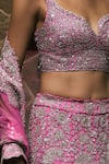 Mishru_Pink Tulle Embroidery, Sequins Sweetheart Neck Elara Lehenga Set _Online_at_Aza_Fashions