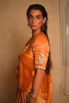Myoho_Orange Dupion, Brocade, Silk, Tissue Embroidery, Zari Square Pattern Lehenga Set _Online_at_Aza_Fashions