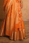 Buy_Myoho_Orange Dupion, Brocade, Silk, Tissue Embroidery, Zari Square Pattern Lehenga Set _Online_at_Aza_Fashions