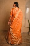 Shop_Myoho_Orange Dupion, Brocade, Silk, Tissue Embroidery, Zari Square Pattern Lehenga Set _at_Aza_Fashions