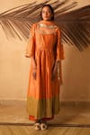 Buy_Myoho_Orange Dupion, Brocade, Tissue, Silk, Chanderi Embroidery, Zari Mango Kurta Set _at_Aza_Fashions