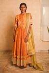 Buy_Myoho_Orange Dupion, Brocade, Tissue, Chanderi Embroidery Floral Pattern Kurta Set _at_Aza_Fashions