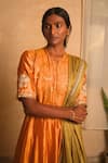 Buy_Myoho_Orange Dupion, Brocade, Tissue, Chanderi Embroidery Floral Pattern Kurta Set _Online_at_Aza_Fashions