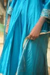 Buy_Myoho_Turquoise Dupion, Silk, Embroidery, Zari Front Slit Kurta Set _Online_at_Aza_Fashions