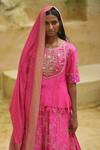 Buy_Myoho_Fuchsia Chanderi, Brocade Embroidery, Zari Round Neck Pattern Lehenga Set _Online_at_Aza_Fashions