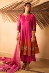 Buy_Myoho_Pink Chanderi Silk, Chanderi, Tissue Embroidery, Zari, Gota Ombre Kurta Set _at_Aza_Fashions
