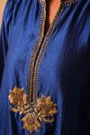 Myoho_Navy Dupion, Silk, Chanderi Embroidery Split V-neck Floral Kurta With Pant _Online_at_Aza_Fashions