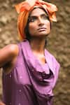 Myoho_Purple Silk Beads, Embroidery Cowl Neck Rose Dress _Online_at_Aza_Fashions