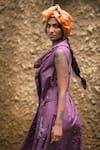 Buy_Myoho_Purple Silk Beads, Embroidery Cowl Neck Rose Dress _Online_at_Aza_Fashions
