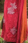 Buy_Myoho_Red Chanderi Embroidery Round Neck Hand Dress _Online_at_Aza_Fashions