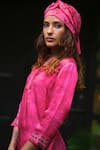 Buy_Myoho_Pink Satin Embroidery, Metallic Thread V-neck Tonal Print Kurta With Pant _Online_at_Aza_Fashions