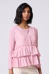 Buy_Scarlet Sage_Pink Polyester Round Neck Tia Ruffle Top 