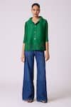 Buy_Scarlet Sage_Green Polyester Cut Work, Beads Collared Edith Cutwork Shirt _Online_at_Aza_Fashions