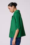 Shop_Scarlet Sage_Green Polyester Cut Work, Beads Collared Edith Cutwork Shirt _Online_at_Aza_Fashions