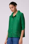 Buy_Scarlet Sage_Green Polyester Cut Work, Beads Collared Edith Cutwork Shirt 