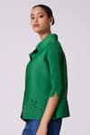Shop_Scarlet Sage_Green Polyester Cut Work, Beads Collared Edith Cutwork Shirt 