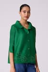 Scarlet Sage_Green Polyester Cut Work, Beads Collared Edith Cutwork Shirt _Online