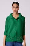 Buy_Scarlet Sage_Green Polyester Cut Work, Beads Collared Edith Cutwork Shirt _at_Aza_Fashions