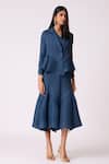 Scarlet Sage_Blue Polyester V-neck Tulip Overlay Dress With Blazer _Online_at_Aza_Fashions