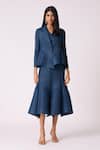 Buy_Scarlet Sage_Blue Polyester V-neck Tulip Overlay Dress With Blazer _Online_at_Aza_Fashions