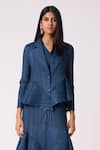 Shop_Scarlet Sage_Blue Polyester V-neck Tulip Overlay Dress With Blazer 