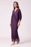 Buy_Scarlet Sage_Wine Satin, Polyester Fringe V-neck Blake Maxi Dress _Online_at_Aza_Fashions