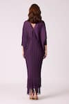Shop_Scarlet Sage_Wine Satin, Polyester Fringe V-neck Blake Maxi Dress _at_Aza_Fashions